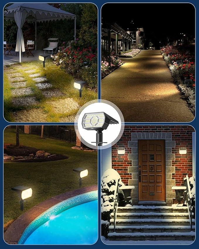 Kaxiida Solar Lights Outdoor Waterproof IP68, 3 Lighting Models Solar Powered Spot Lights Outdoor, 56LED Solar Light Dusk to Dawn for Yard Patio Garden Pathway Landscape Lighting (Warm White,10 Pack)