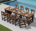 SERWALL 10-Piece HDPE Counter Height Dining Table Sets with Storage and Wine Rack, 2 Rectangular Bar Table with Bar Stools Set of 8 for Garden, Backyard, Kitchen, Brown