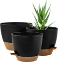 FaithLand 3-Pack Planter Pots, 10 9 8 Inch Self Watering Flower Pots for Indoor Outdoor Garden Plants, Black with Brown