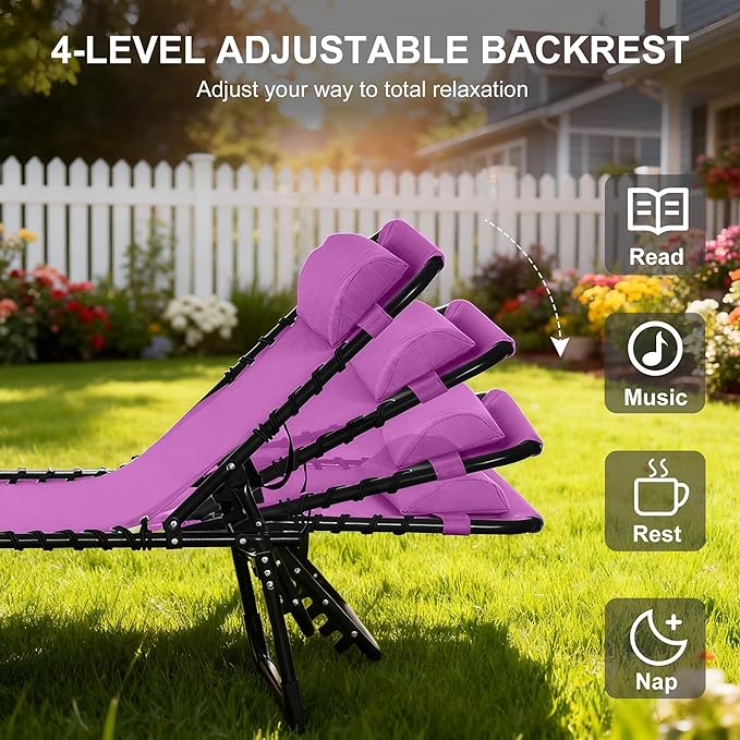Outsunny Folding Chaise Lounge Chair, Patio Sun Tanning Chair, Outdoor Chaise Lounger with 4-Position Reclining Back, Breathable Mesh Seat for Beach, Poolside, Yard, Purple