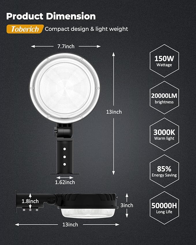 LED Barn Light 2Packs, 150W 20000LM Yard Area Lights Dusk to Dawn Outdoor Lighting with Photocell 3000K Warm White Adjustable Angle IP66 Waterproof Street Lights for Security/Farmhouse/Garage