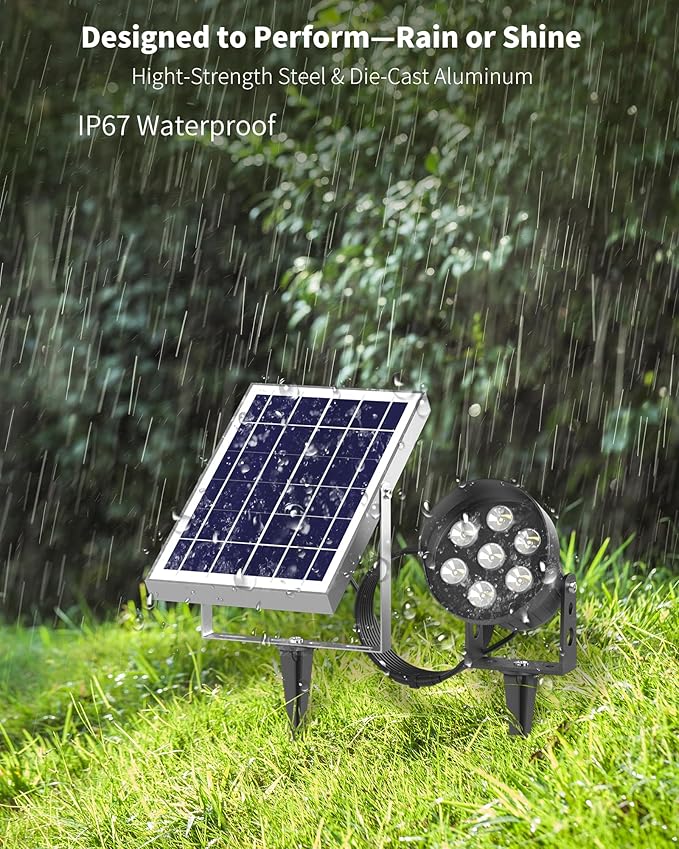 Ofuray Solar Spot Lights Outdoor, RGB Color Changing with 8 Lighting Modes, IP67 Waterproof Landscape Lights 9.8ft Cable, 5200mAh Power Dusk to Dawn Solar Spotlights for Flag, Garden & Outdoor Décor