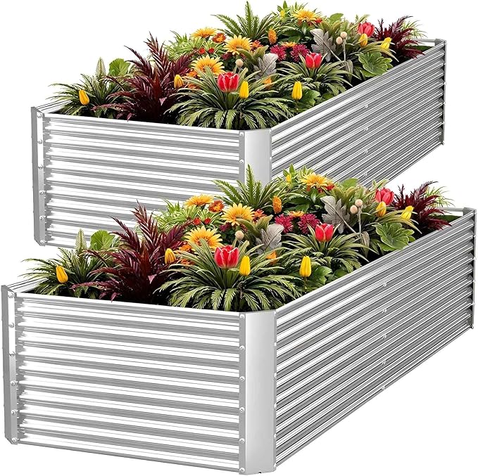 FRIZIONE 2pcs Tall 6x3x1.5ft Galvanized Raised Garden Bed Outdoor,Steel Garden Bed for Vegetables,Above Ground Garden Box for Flower,Metal Raised Beds for Gardening