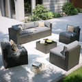 Aoxun Patio Furniture Set, 7 Piece Outdoor Sectional Sofas with Waterproof Cover, Wicker Rattan Outdoor Furniture Patio Conversation Set for Backyard, Garden Light Grey