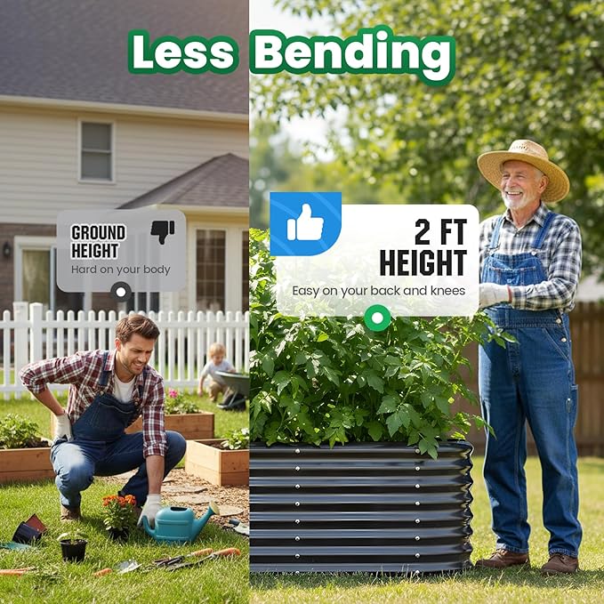 Quictent Galvanized Raised Garden Bed Kit, 8x4x2 ft Oval Metal Planter Box Tall for Vegetables Outdoor Backyard, Strengthened by Crossbar, Dark Gray
