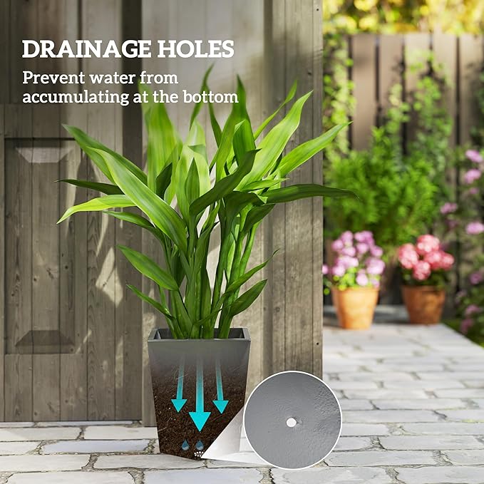 Outsunny Set of 3 Tall Planters, 18", 15.25", 11.75", MgO Indoor Outdoor Planters with Drainage Holes, Stackable Flower Pots for Garden, Patio, Balcony, Front Door, Gray