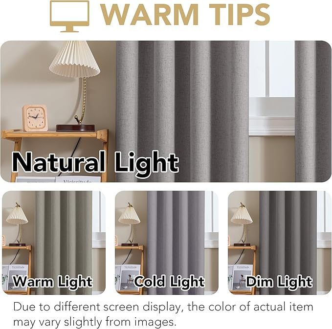 H.VERSAILTEX Linen Curtains 100% Blackout Curtains for Bedroom 63 inch Long Full Light Blocking Nature Linen Blended Window Curtains for Living Room Nickel Grommet (2 Panels, Heathered Dove)