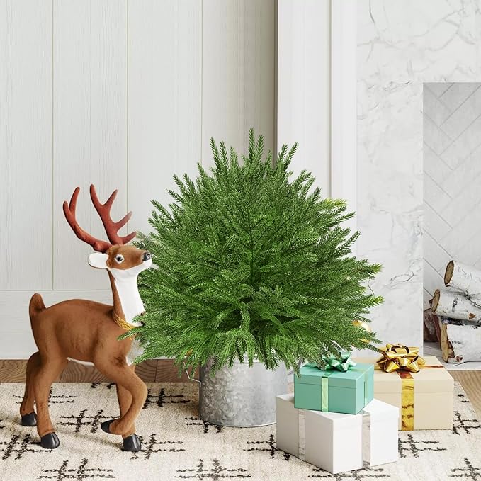 2 Set of 23.6" Artificial Norfolk Tree for Outdoor Front Porch Decor, Boxwood Ball Fake Shrubs UV Resistant Faux Plants for Indoor Outdoor