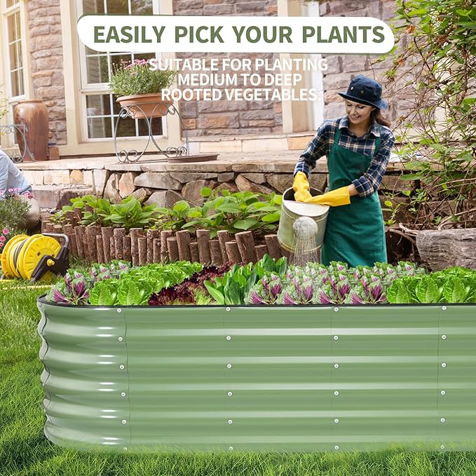 Galvanized Raised Garden Bed Outdoor- 2 Pcs Raised Beds for Gardening| Metal Planter Box, Steel Raised Garden Bed Kit with Gloves for Vegetables, Flower, Herbs (6x2x1.4FT, Green)