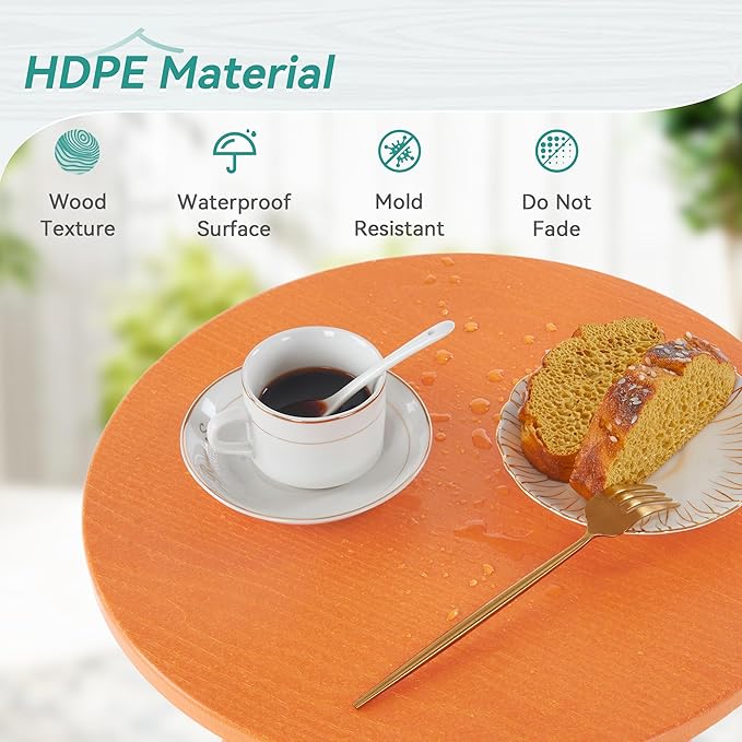 HDPS Outdoor Side Table, Small Round Side Table Weather-Resistant, Outdoor Side Tables for Patio, Porch, Deck, End Table for Plant Stand, Living Room, Bedroom, Orange