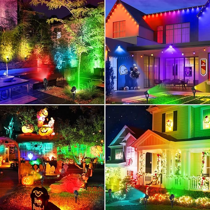 Solar Spotlights Outdoor Waterproof, RGB Landscape Spotlights, Christmas Decorative Solar Spot Lighting for Garden, Yard, Pathway, Lawn, Poolside, Party, 2-in-1 Mounted (RGB, 1 Pack)