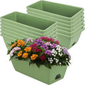 Window Box Planter, 12 Pack Plastic Vegetable Flower Planters Boxes 17 Inches Rectangular Flower Pots with Saucers for Indoor Outdoor Garden, Patio, Home Decor (Brick RED) (Aqua)