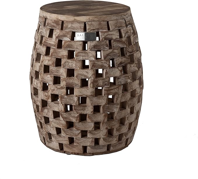 Balkene Home 62419 Maya Oval Rustic Garden Stool Wood Outdoor Seating & End Table Portable Adaptable Outdoor Furniture - Seasoned Patina Finish