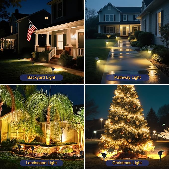 T-SUN Solar Lights Outdoor Waterproof IP65, 6Pack LED Solar Spot Lights Color Changing IP65 Waterproof Smart Auto On/Off for Outside Landscape Garden Yard Lawn Pathway Patio Driveway