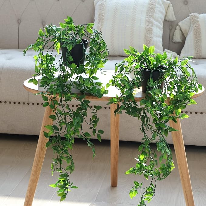 Whonline 3 Pack Artificial Hanging Plants Fake Plants with Pots for House Bedroom Wall Garden Decor