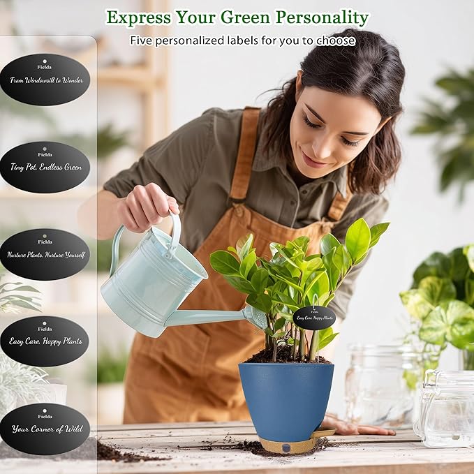 6 Inch Self Watering Pots for Indoor Plants (5-Pack) – Small Plastic Planters with Water Window, Drainage Holes & Trays, Indoor Outdoor Flower Pots for Herbs, Succulents, Home Garden Decor (Navy Blue)