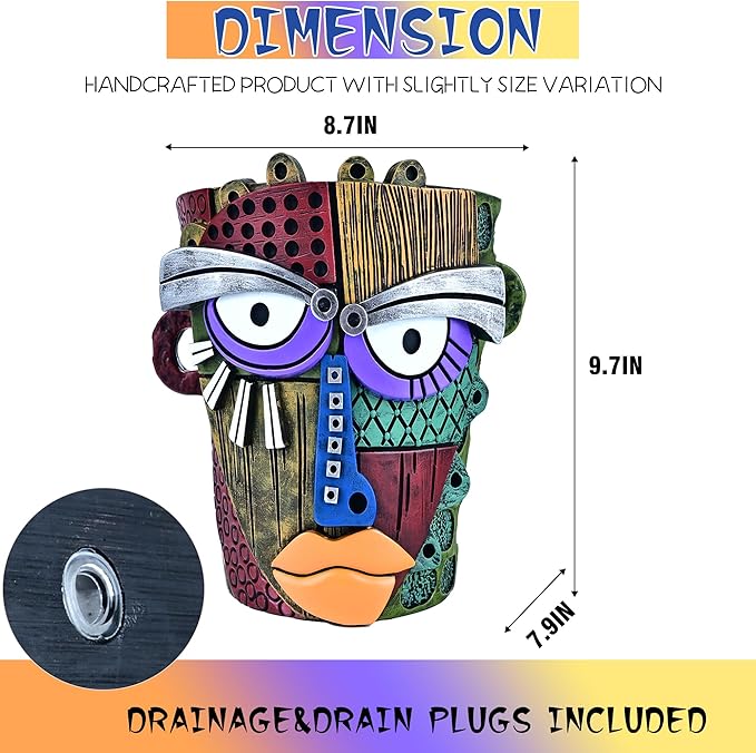 Abstract Face Planter Pots for Plants,Hand-Painted Colorful Flower Pots with Drainage, Indoor Outdoor Garden Decor Gift(Classic,Large)