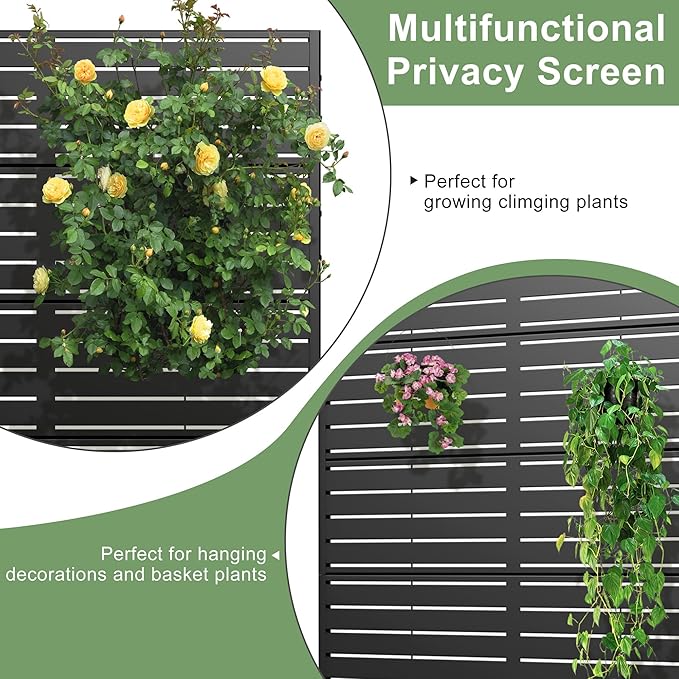 Casaphoria Metal Privacy Screen Outdoor, 72" H x 47" W Freestanding Decorative Privacy Screen for Patio Deck Balcony Garden with Stable Base, Louvered Black