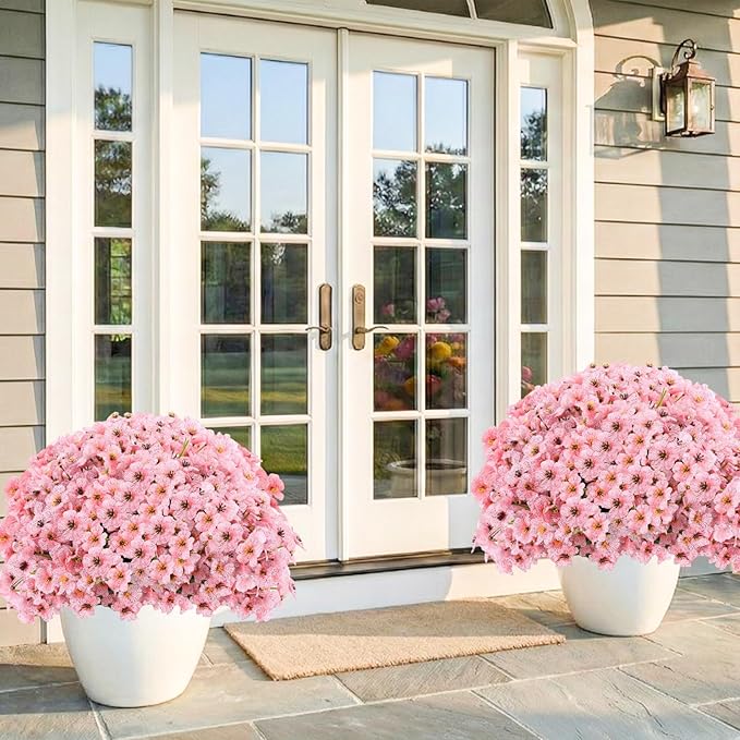 22 Pack Artificial Flowers Outdoor Fake Plants, Faux Flowers UV Resistant with Plastic Plants, Faux Silk Flowers for Outdoors Outside Front Porch Hanging Planter Window Box Garden Decoration(Pink)