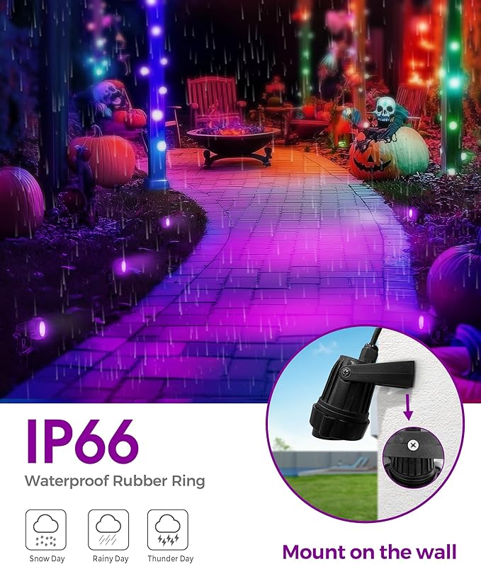L LOHAS LED Tree Spotlight Outdoor, Purple Halloween Spot Lights for Yard, Auto On/Off 5W 120V Landscape Lighting for House, Holiday, Garden, Decoration, 450LM IP66 Waterproof, UL Listed, 2 Pack