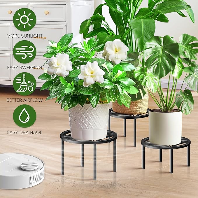 TOSKING 3-Pack Plant Stands - Heavy Duty Low Plant Stand, No Assembly Required Risers for Potted Plants Indoor and Outdoor, Ready to Use(10.24" & 10.24" & 8.66" Diameter)