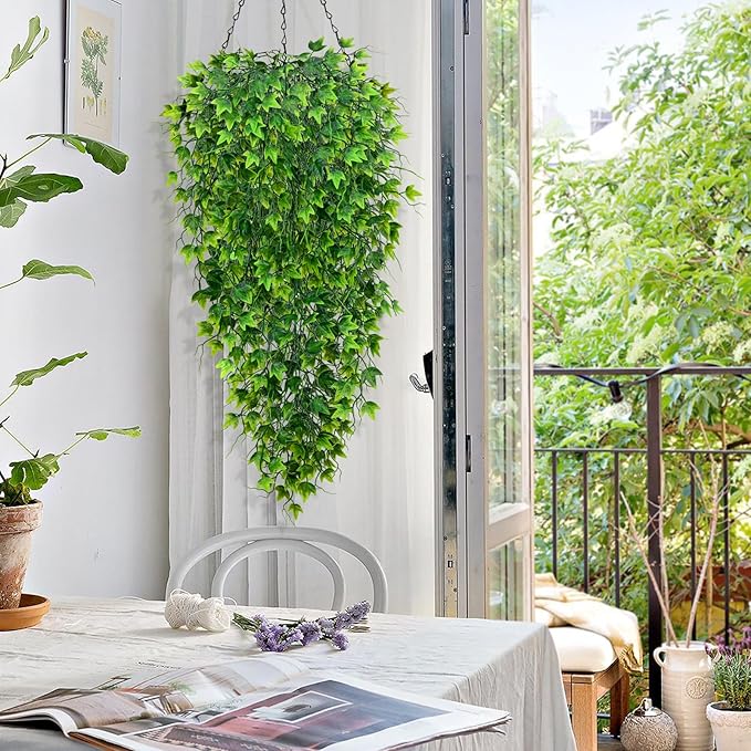 Waipfaru Artificial Hanging Ivy for Outdoors, Fake Hanging Plants, 4pcs Faux Ivy Pothos Vines Greenery for Wall Home Bedroom Living Aesthetic Kitchen Office Aesthetic Kitchen Indoor Outdoor Decor