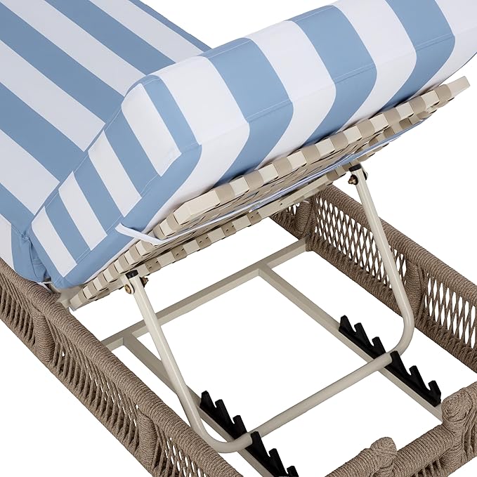 SAFAVIEH Outdoor Patio Furniture Collection - Gillian Heather Tan Rope Daybed, Baby Blue Stripe Cushion, Coastal Sunlounger, Fully Assembled (PAT7527U)