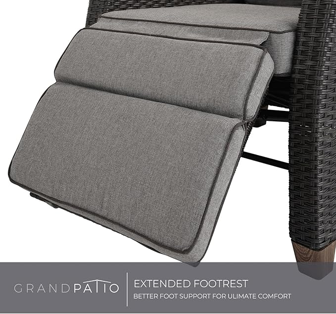 Grand patio Outdoor Reclining Chairs with Extended Footrest 2-Piece Adjustable WickerPatio Lounge Recliner up to 15 with Flip Side Table, Cool Grey
