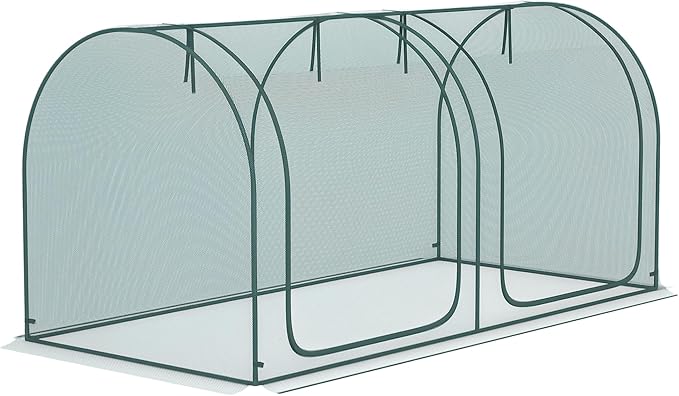 Outsunny 8' x 4' Crop Cage, Plant Protection Tent with Two Zippered Doors, Storage Bag and 4 Ground Stakes, for Garden, Yard, Lawn, Green