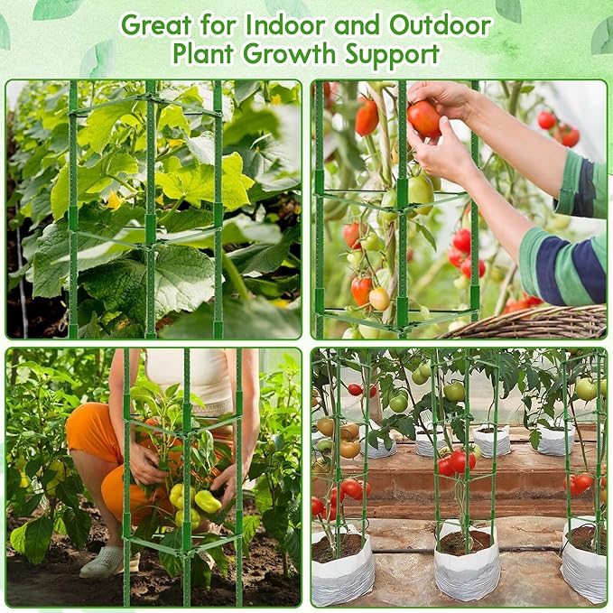 Riare 8 Pack 5.2 FT Tomato Cages for Garden- 63inches Heavy Duty Tomato Stakes and Supports, Adjustable Tall Tomato Plant Support Trellis for Pots, Raised Garden Bed, Climbing Vegetables Plants