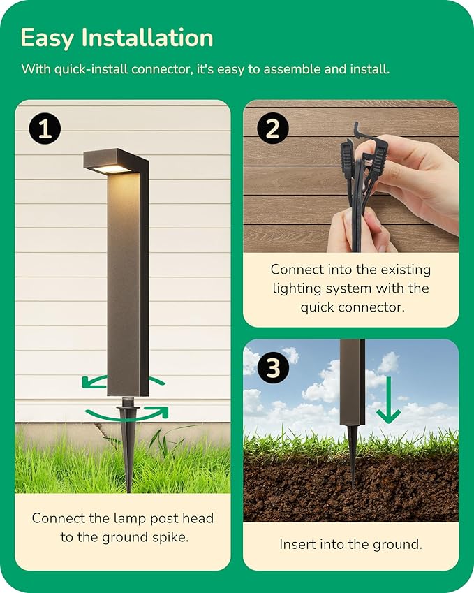 EDISHINE Low Voltage Pathway Lights Wired, 3000K 3.2W 50,000Hrs Waterproof LED Outdoor Landscape Lighting with Connectors, 12V Modern Cast-Aluminum Landscape Path Lights for Walkway Garden, 4 Pack