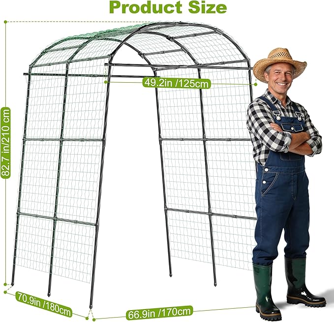Miory Garden Arch Trellis for Climbing Plants Outdoor, Metal Plants Support Trellis for Climbing Vine Tomato Vegetable Flower Fruit, Cucumber Trellis for Raised Bed (71 x 83 Inch)