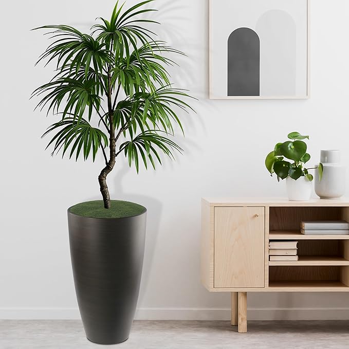 2 Packs 21 inch Tall Planter, Indoor Outdoor Round Planter for Porch, Large Plant Pot with Drainage Hole for Home Garden Front Door, Modern Decorative Pots for Plants (Dark Brown)