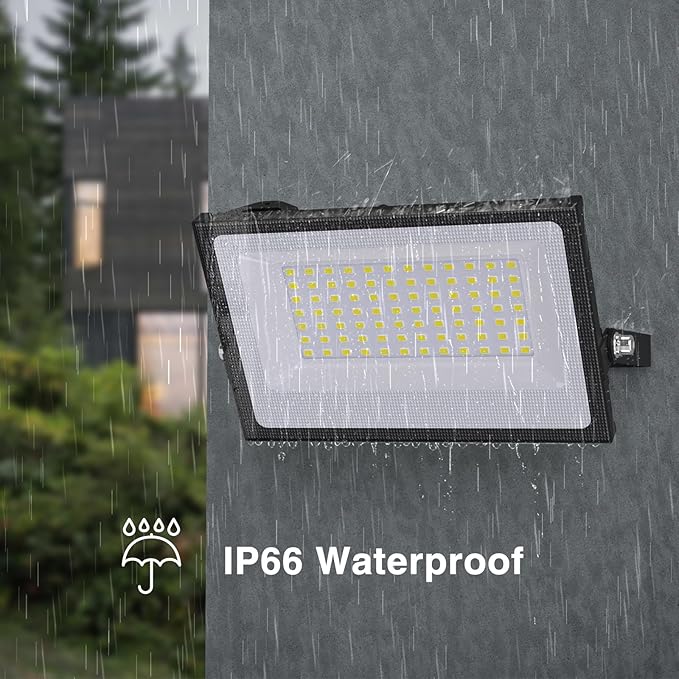Onforu 80W Flood Lights Outdoor, 8000lm Bright LED Work Light with Plug, 6500K Daylight White LED Flood Lighting, IP66 Waterproof Security Yard Lights for Garage Stadium 2 Pack