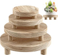 Wood Plant Stand Indoor Outdoor, 12/10/8/6" Round Wood Riser for Decor, Wooden Stool Display Stand Flower Pot Holder Small Planter Tray Modern Potter Decorative for Desktop Counter Room (Natural-4pcs)