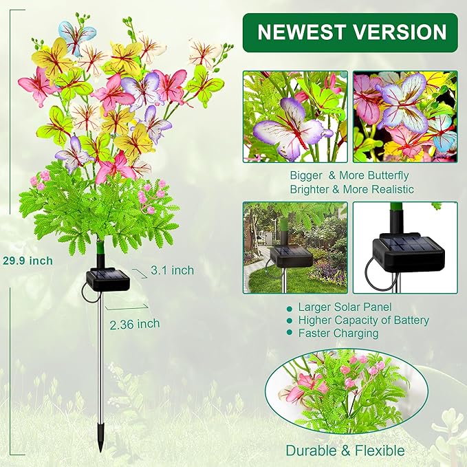 Solar Garden Lights Outdoor Waterproof,4 Packs Solar Swaying Butterfly Lights Decor,Gardening Butterfly Gifts for Mom Women,Solar Flowers Plant Lights Decorative Stakes for Yard Patio Lawn Pathway