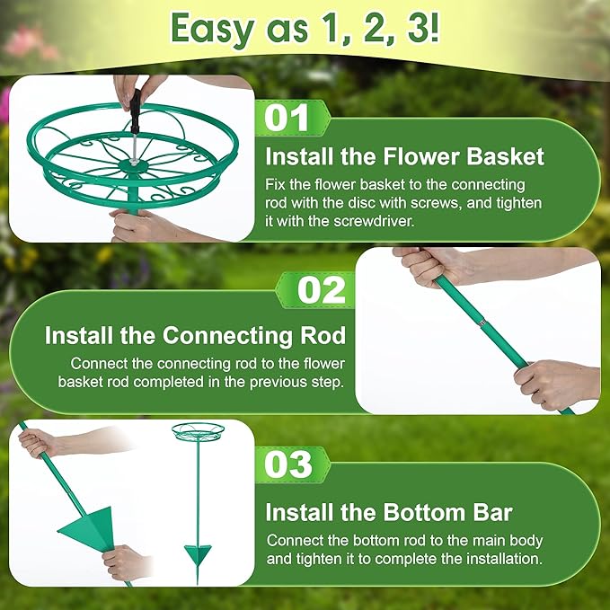 Tellingyou 2 Pack Adjustable Outdoor Flower Pot Stand, Metal Outdoor Plant Stands, Spring Summer Versatile Plant Stand Garden Stake for Display Plants, Elegant Solution for Landscaping Decor (Green)