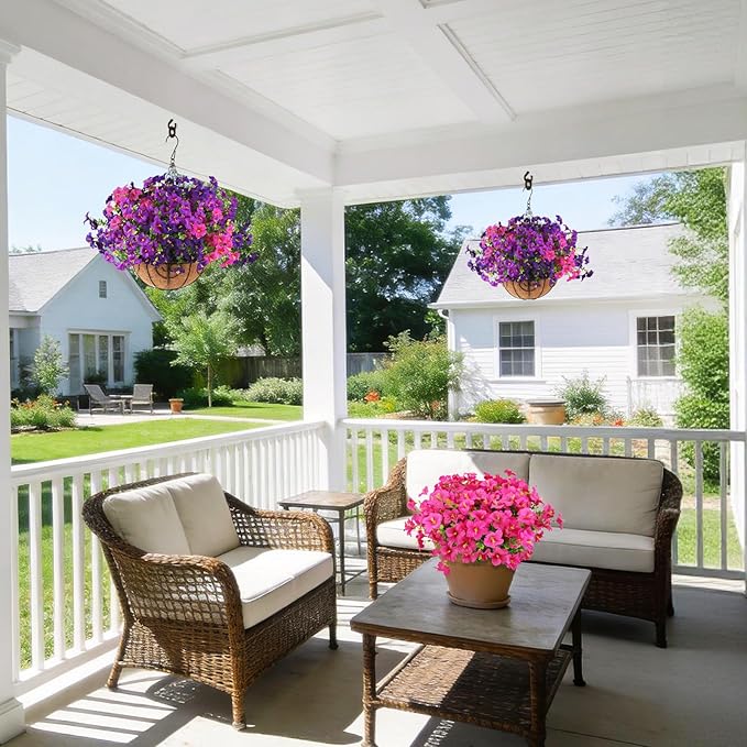 INQCMY Artificial Flowers for Outdoors Fake Plants Spring Decoration, 12 Bundles Faux Petunias UV Resistant No Fade Realistic Silk Flower for Outside Planters Patio Porch Yard Window Box