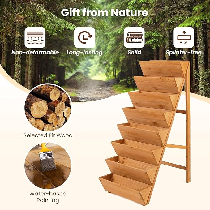 Giantex 8-Tier Wooden Vertical Raised Garden Bed Set of 2, Freestanding Plant Stand with Legs for Herbs Vegetables Fruits, Indoor Outdoor Tiered Wood Planter Box Flower Rack for Patio, Balcony & Yard