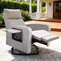 Outdoor Recliner Chair, Wicker Patio Recliners with Adjustable Backrest and Extended Foot Rest, Reclining Patio Chairs with Flip Table & Removable Cushion Cover for Porch