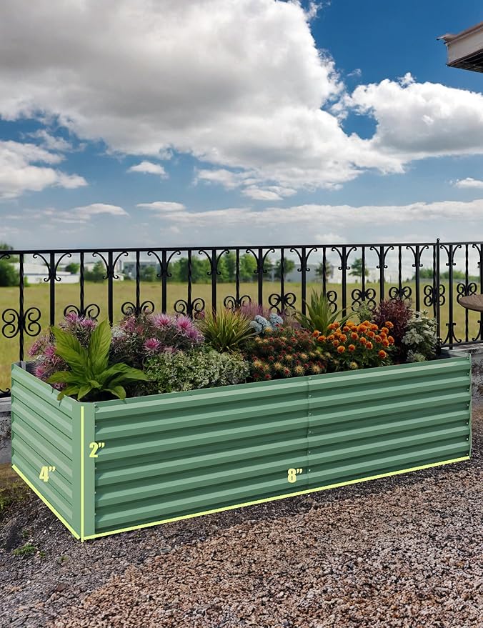 GarveeLife 8x4x2 ft Galvanized Raised Garden Bed, 24" Tall Metal Planter Box for Flowers Vegetables, Rust-Resistant Raised Garden Beds for Gardening, Easy Assembly Outdoor Garden Box & Planters,Green