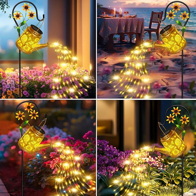 Christmas Gifts Solar Solar Lanterns Garden Decor Sunflower Lights, Large Hanging Lantern with Shepherd Hook, Waterproof Outdoor Decor for Landscape Pathway Yard, Gifts for Mom Women Mothers Day