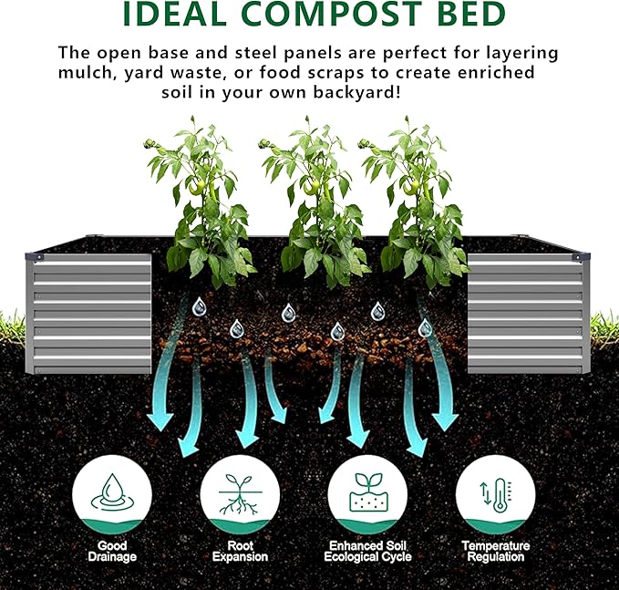 12x2x1.5FT Galvanized Raised Garden Bed,Vegetable Boxes-Rectangle Metal Flower Box,Large Planter Raised Beds Outdoor Garden for Planting,Fruit,Herb-Silver