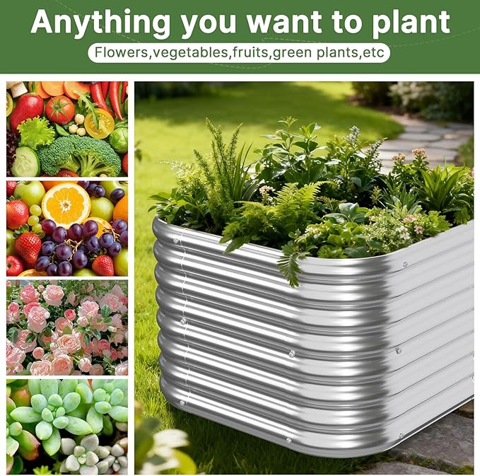 4 PCS Galvanized Raised Garden Bed Outdoor, Metal Garden Bed for Vegetables, Above Ground Garden Box for Flower, Steel Raised Beds for Gardening - 3FT