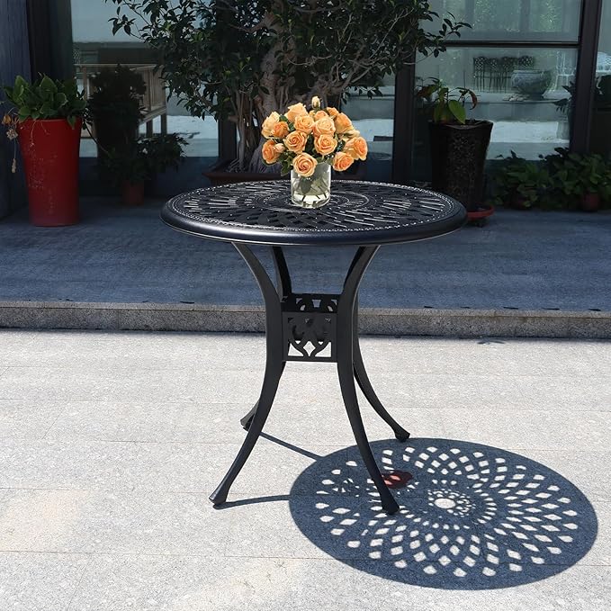 30.31" Outdoor Patio Dining Table, Cast Aluminum Patio Table, Patio Bistro Table, Patio Furniture Set with 2.36" Umbrella Hole for Balcony Lawn Garden Backyard