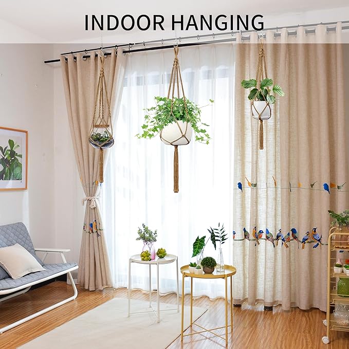 Macrame Plant Hanger - Fits 4 to 13 inches Pots for Indoor Outdoor, 34"/41"/46" 3 Sizes Set, Brown (POTS NOT Included)