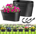 MADHOLLY Railing Planter with Drainage Holes - 6Pcs Sturdy Bucket Pots for Railing Fence, Countryside Style Metal Flower Pots for Herbs Balcony Garden Yard Decor, Black