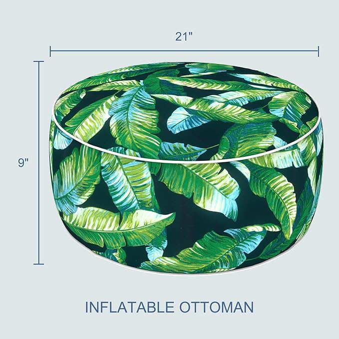 LVTXIII Indoor/Outdoor Inflatable Ottoman with Handle D21 x H9 Inch, Weather-Resistant Round Footstool Pouf for Patio Camping Living Room, Portable Footrest Extra Seating, Hanalei Lagoon