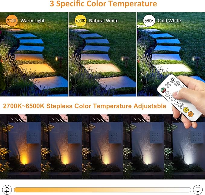 MEIHUA Solar Spotlights Outdoor 2 in 1, Solar Powered Landscape Spotlights 2700K/4000K/6500K, 3 Brightness with Remote Control, IP66 Waterproof Solar Spot Lights Outdoor for Garden Pathway
