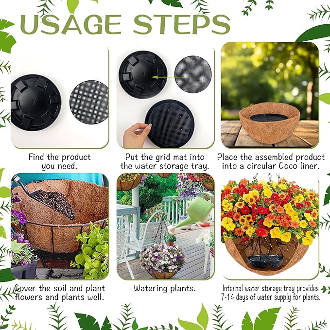 7.16” Self Watering Planter Insert, 10 Pack Invisible Hanging Basket Drip Pan Hanging Basket Planter Plant Auto Watering Devices Plastic Water Catcher Saucer Tray for Outdoor Indoor Pots Liners